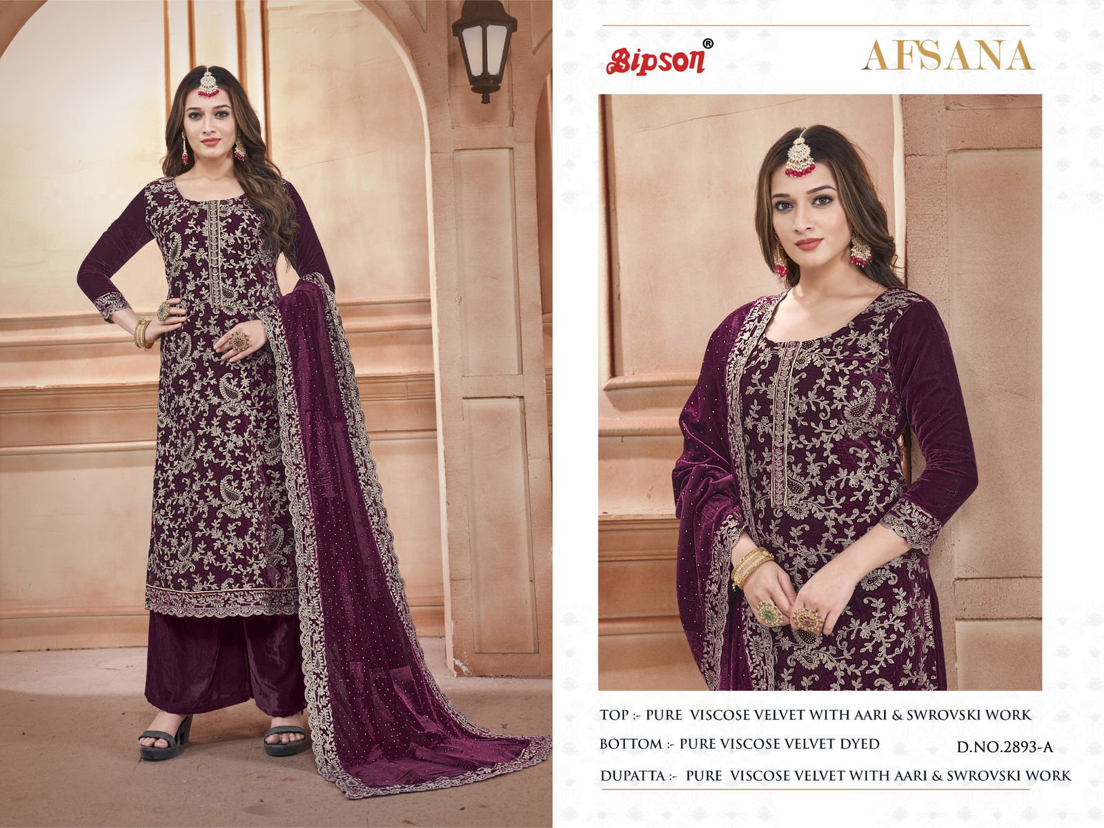 Afsana 2893 By Bipson Viscose Velvet Designer Dress Material Wholesale Shop In Surat